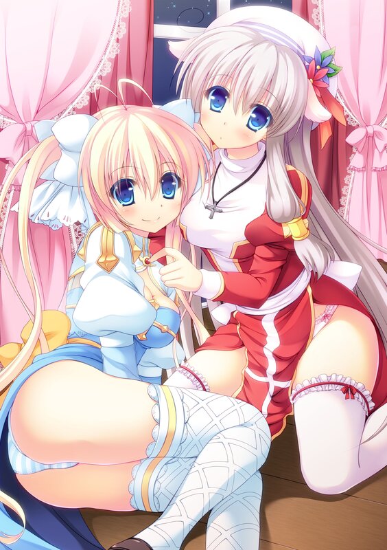 Two anime girls in a bedroom