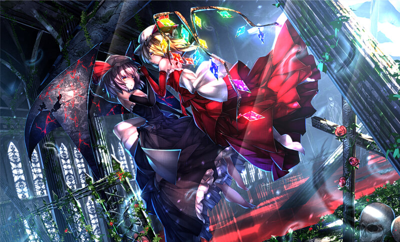 Two Anime Girls in a Cathedral — Red