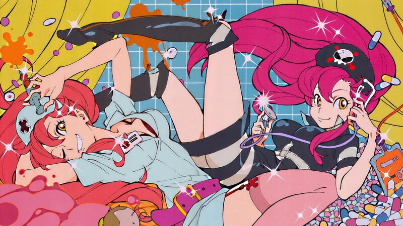 Two anime girls in a chaotic scene