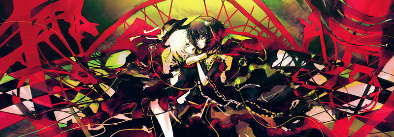 two anime girls in a chaotic scene