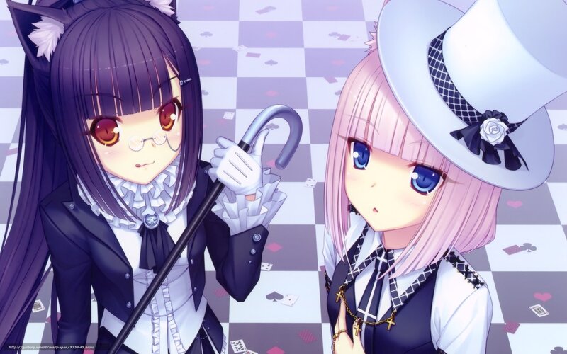 Two anime girls in a checkered room