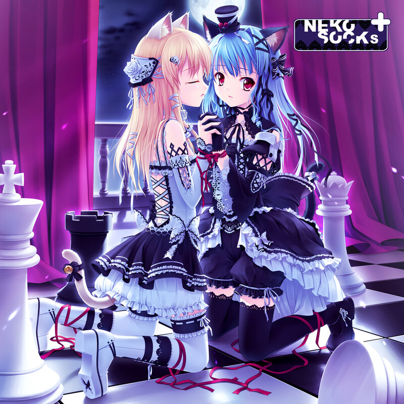 Two anime girls in a chess scene