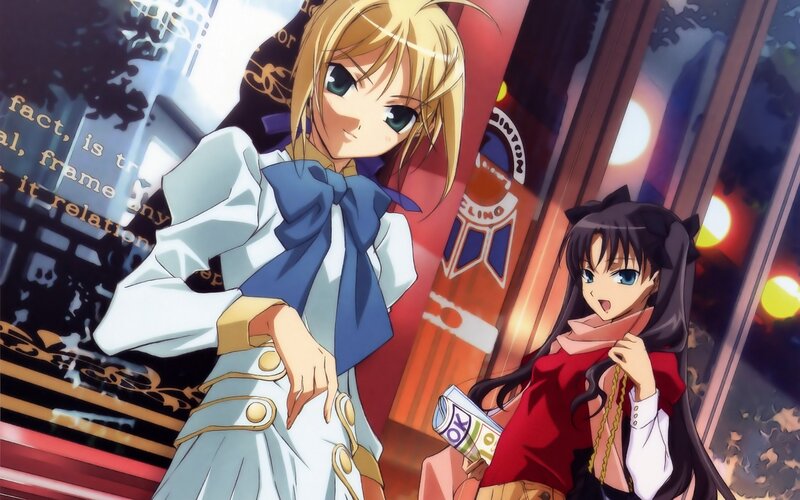 Two anime girls in a city