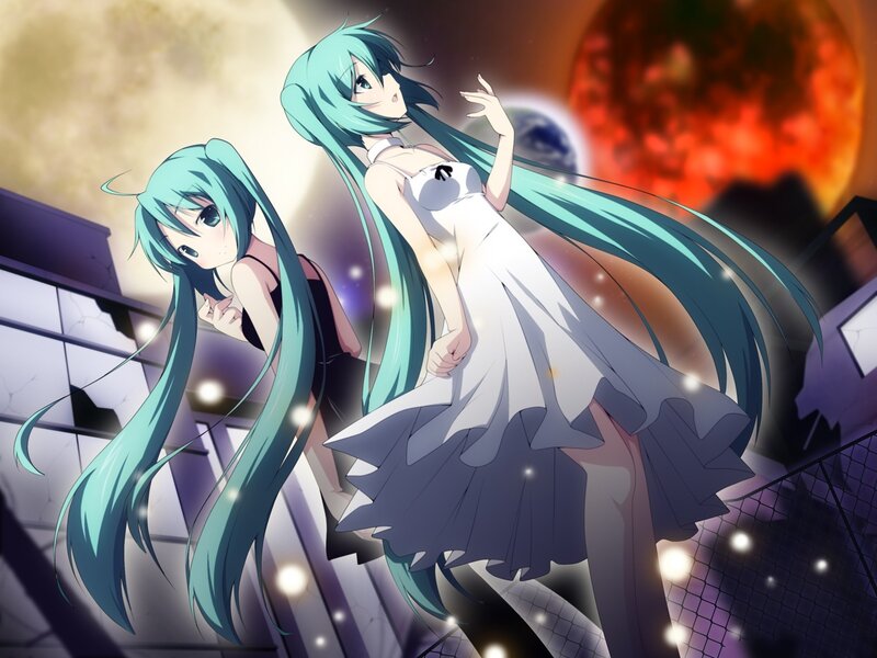 Two anime girls in a cityscape
