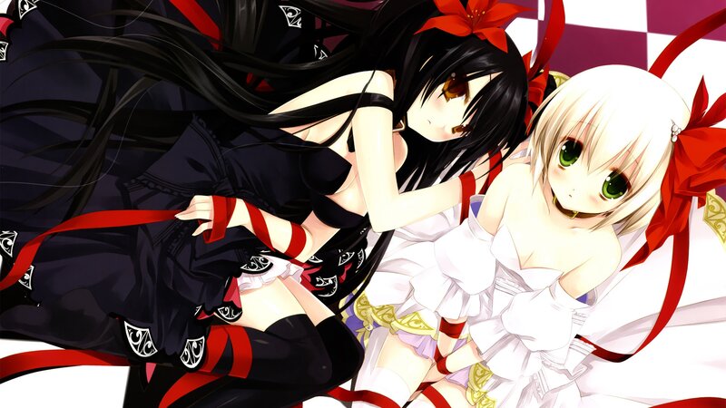 Two anime girls in a close embrace