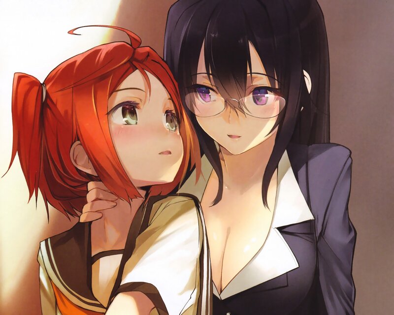 Two anime girls in a close moment