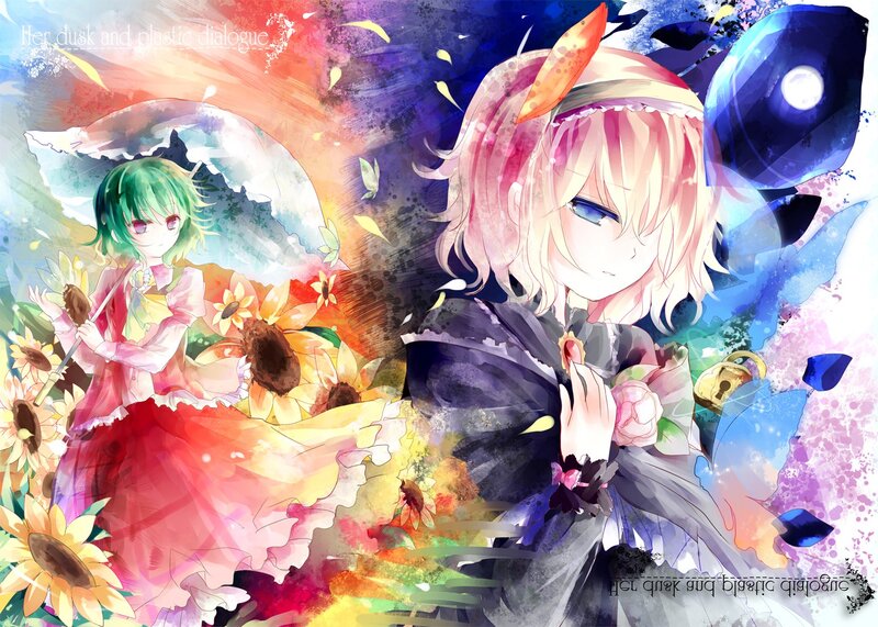 Two anime girls in a colorful scene