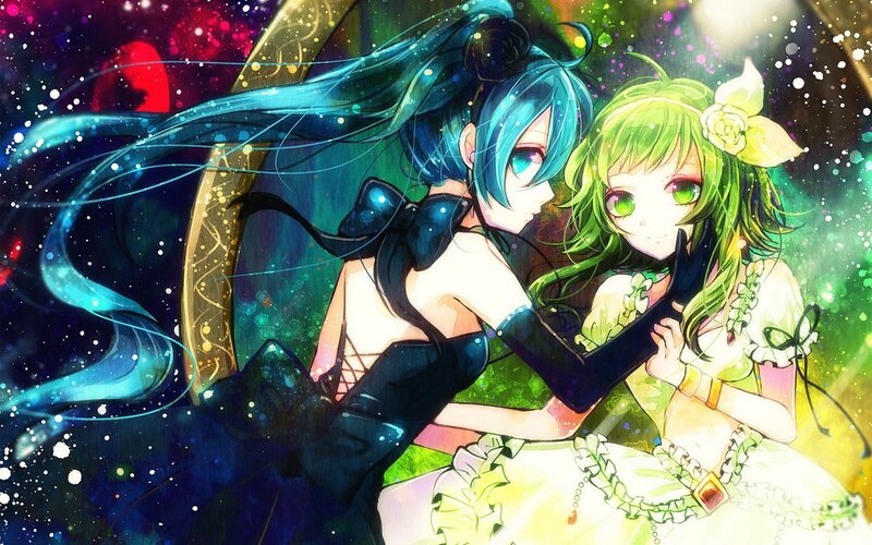 Two anime girls in a colorful scene