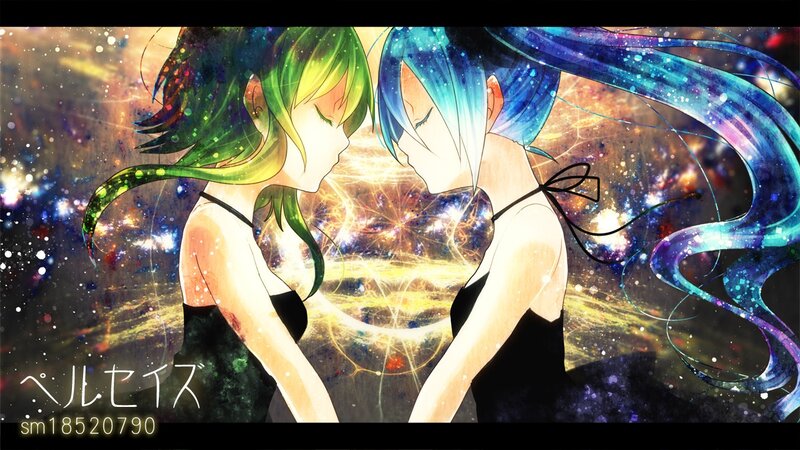 Two anime girls in a cosmic setting