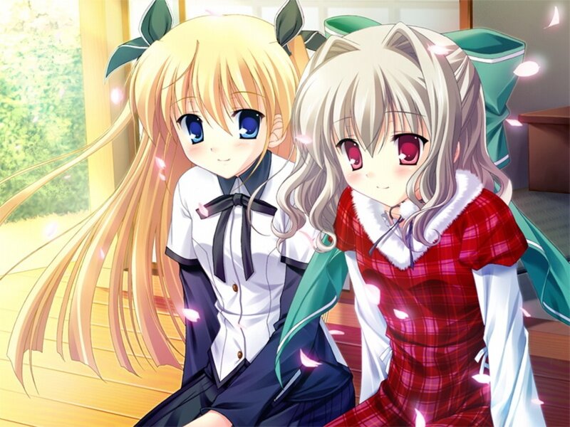 Two anime girls in a cozy room