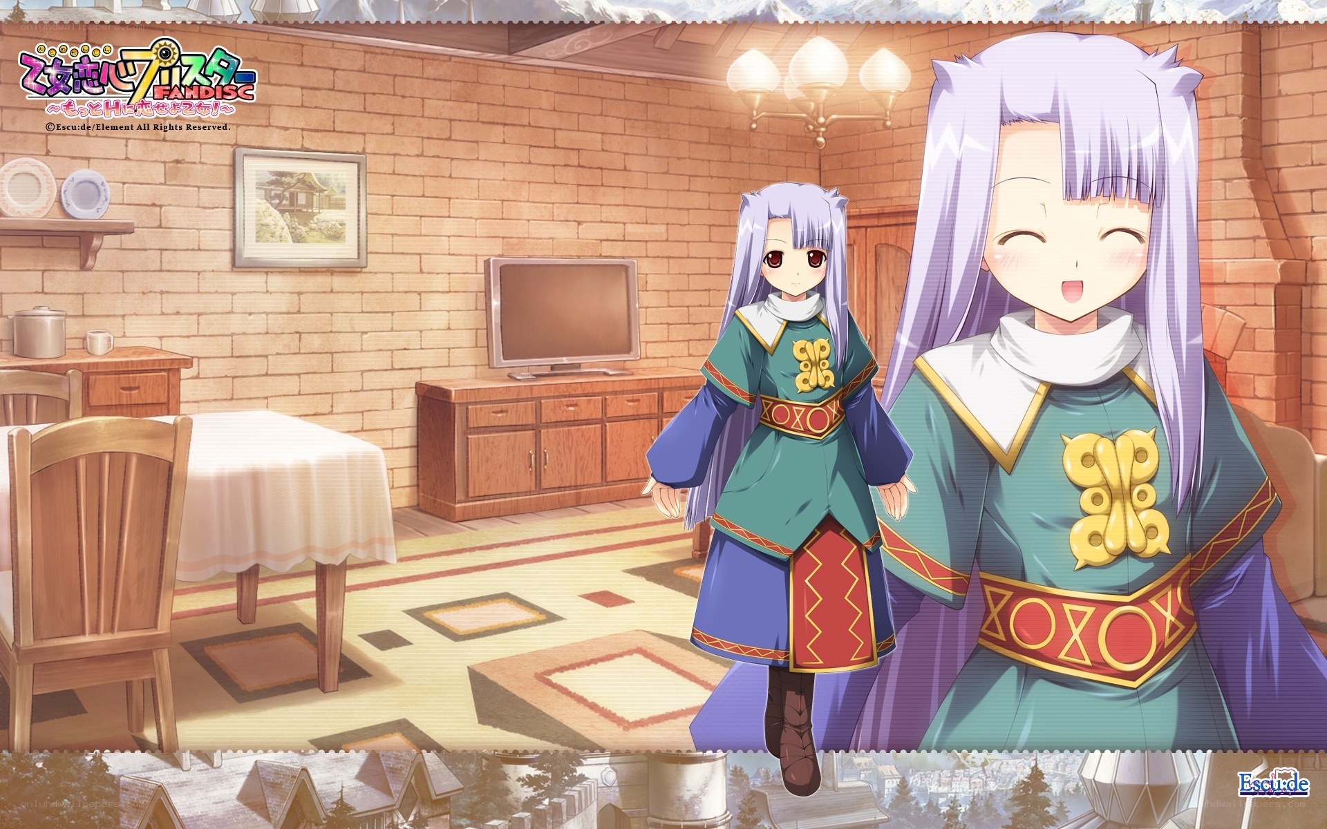 Two anime girls in a cozy room