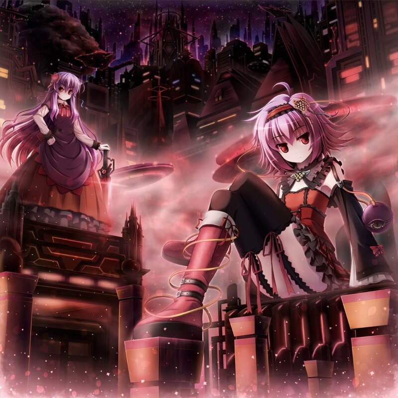 Two anime girls in a dark city