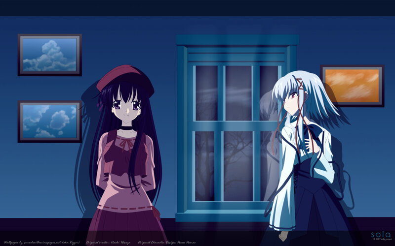 Two anime girls in a dark room