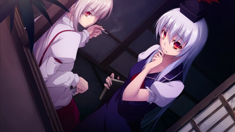 Two anime girls in a dark room
