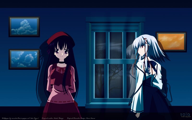Two anime girls in a dark room