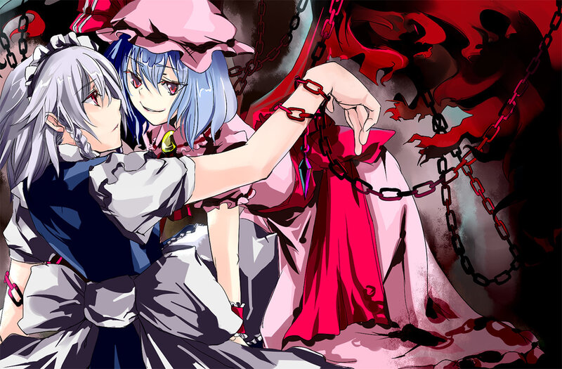 Two anime girls in a dark scene