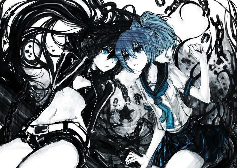Two anime girls in a dark scene