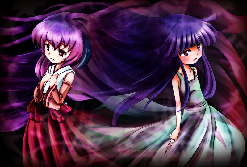 Two anime girls in a dark scene