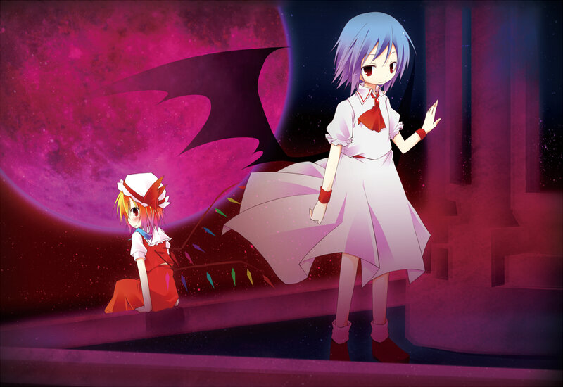 Two Anime Girls in a Dark Setting — Purple