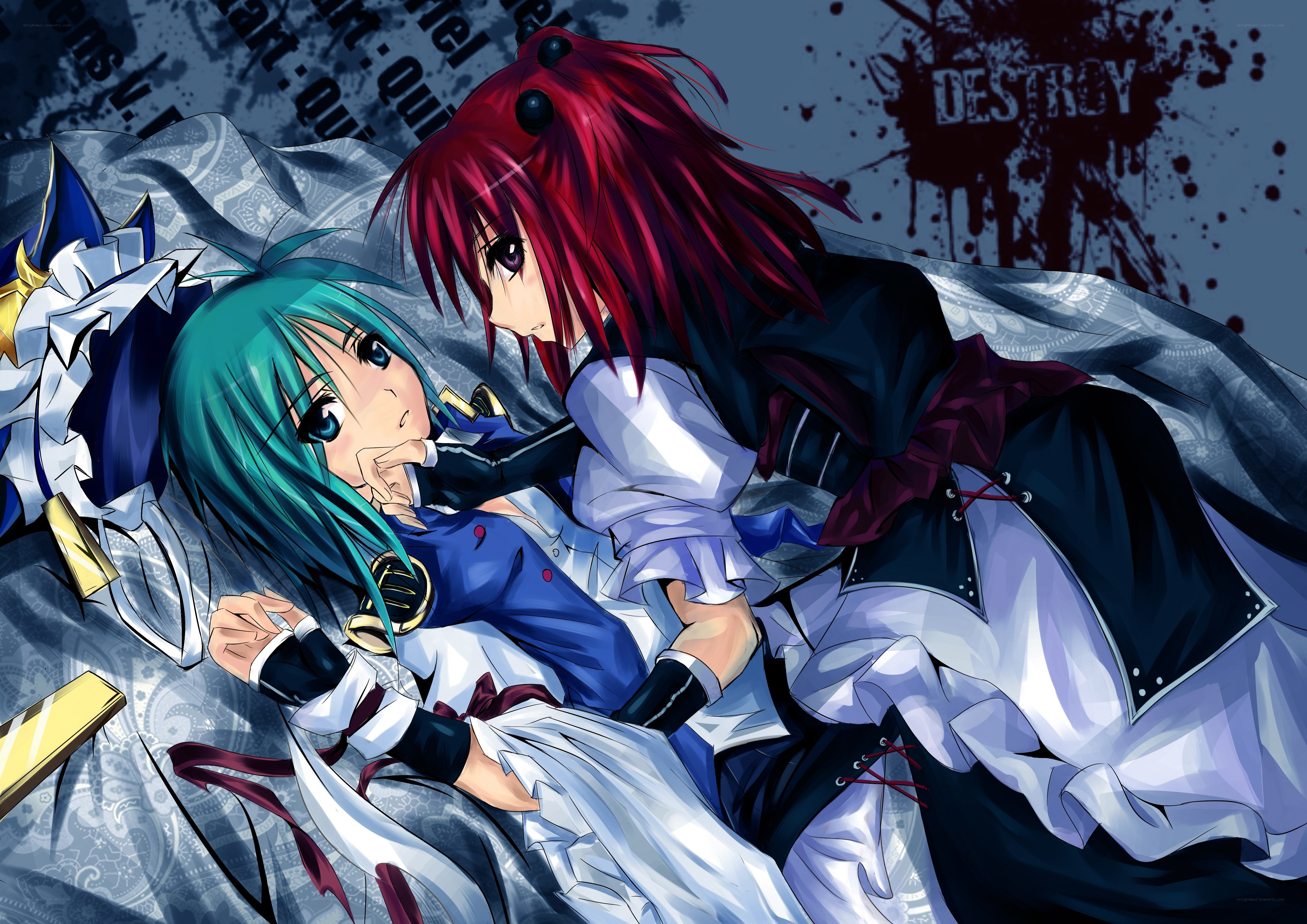 Two anime girls in a dramatic scene