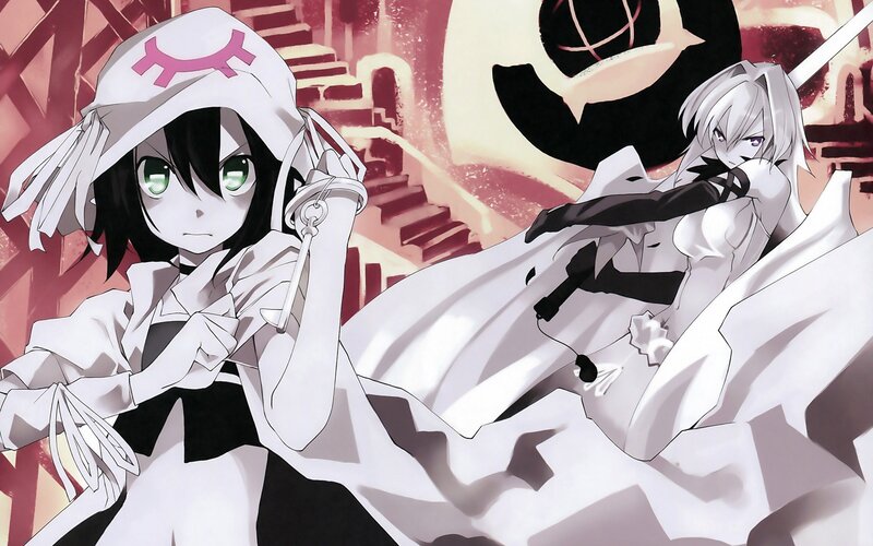 Two anime girls in a dramatic scene