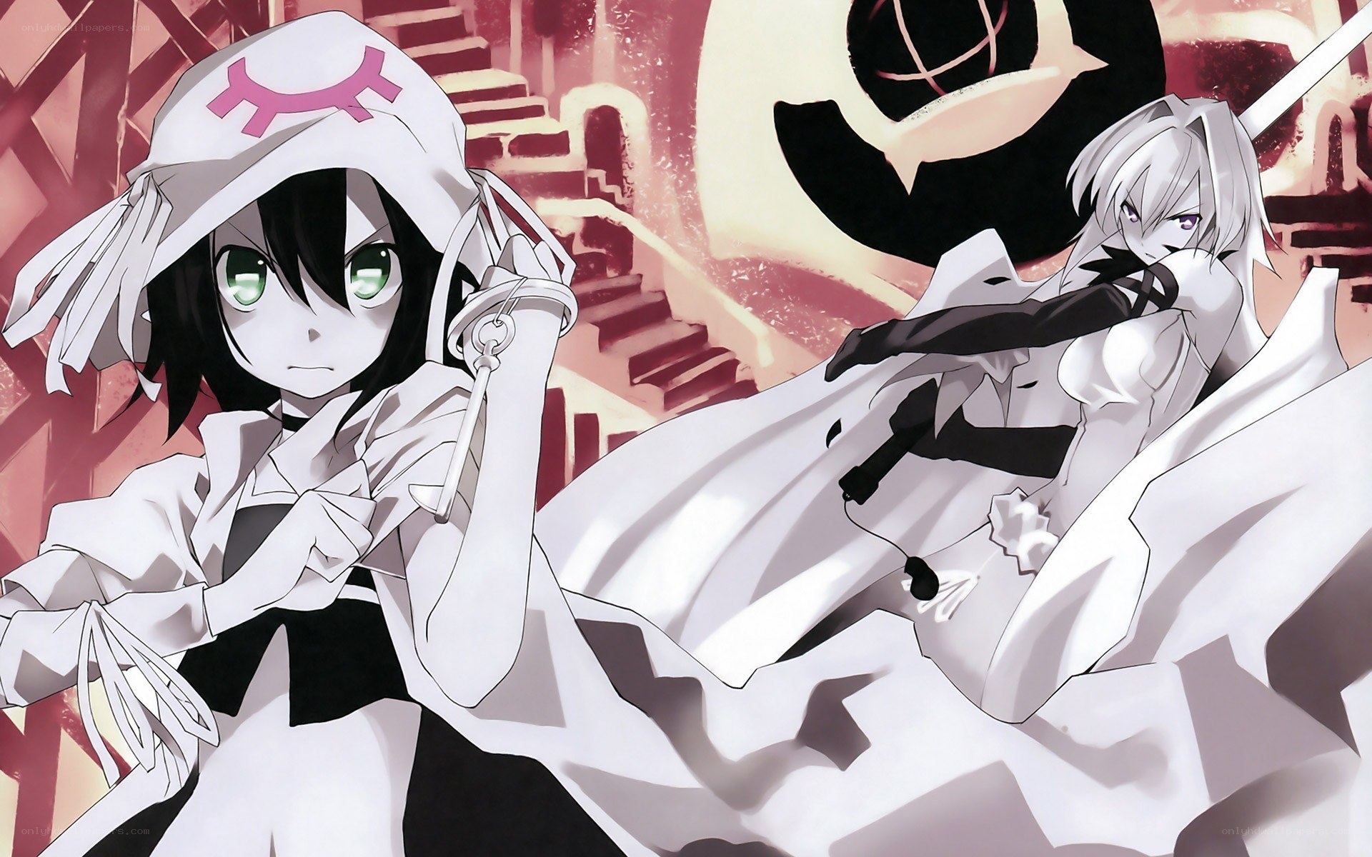 Two anime girls in a dramatic scene