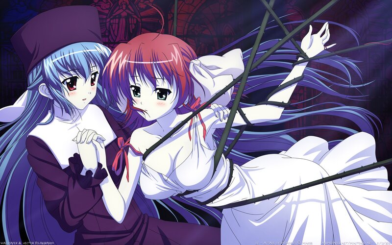 Two anime girls in a dramatic scene
