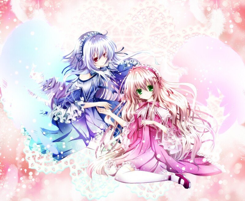 two anime girls in a dreamy scene