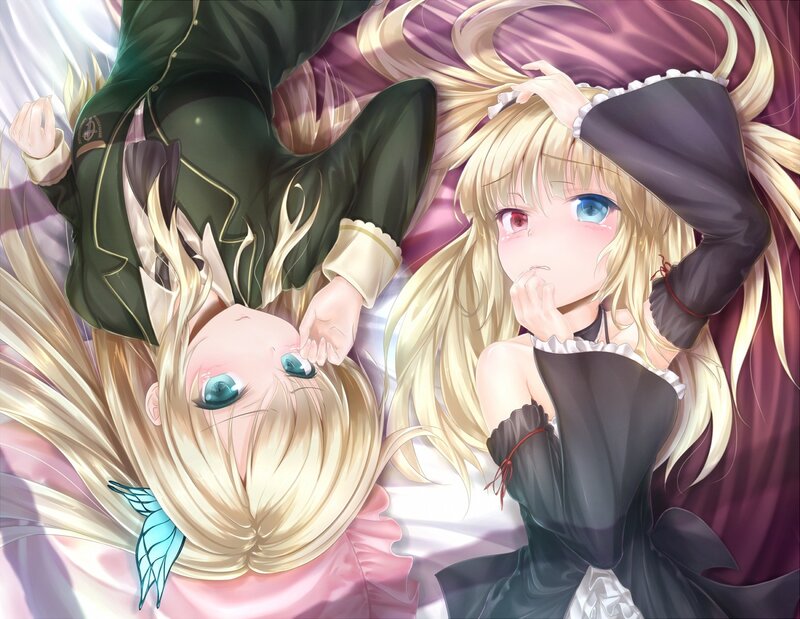 Two anime girls in a dreamy scene