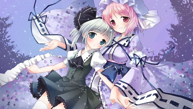 Two anime girls in a dreamy scene