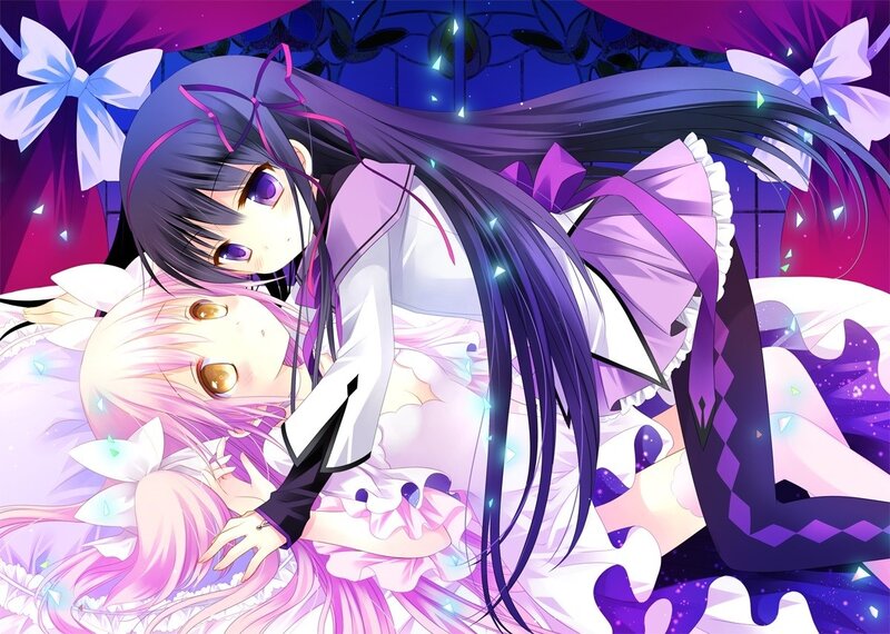 Two anime girls in a dreamy scene