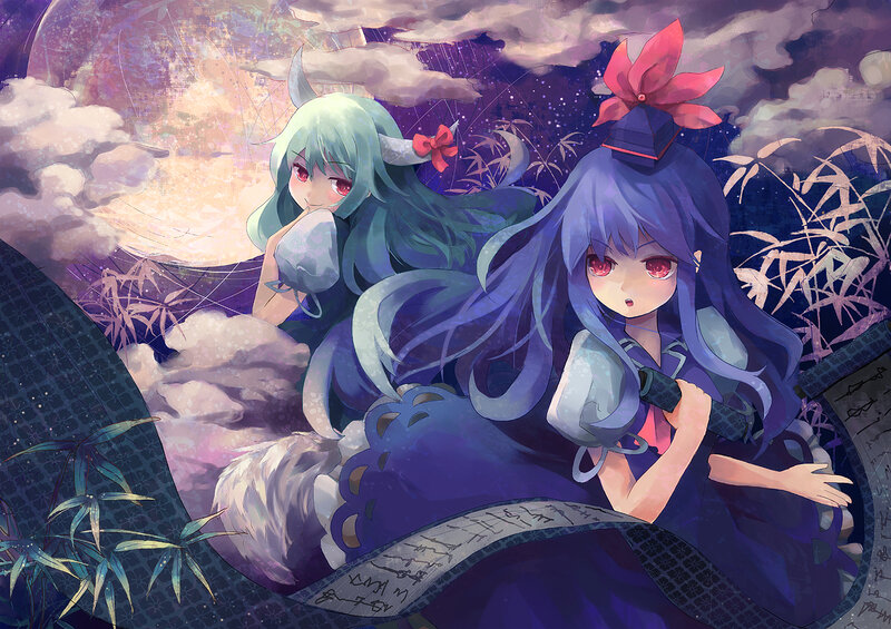 Two anime girls in a dreamy scene