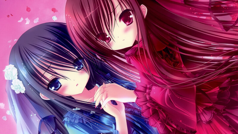 Two anime girls in a dreamy scene