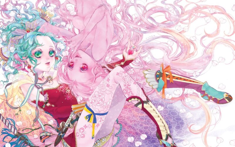 Two anime girls in a dreamy scene