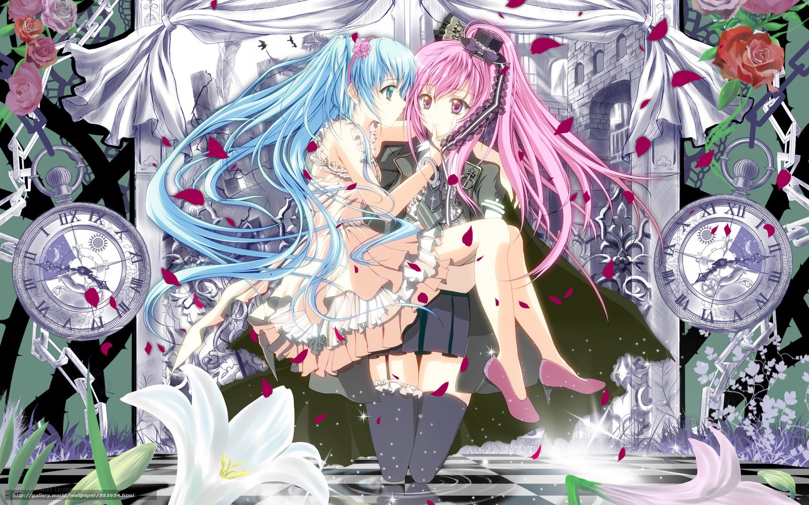 Two anime girls in a dreamy scene