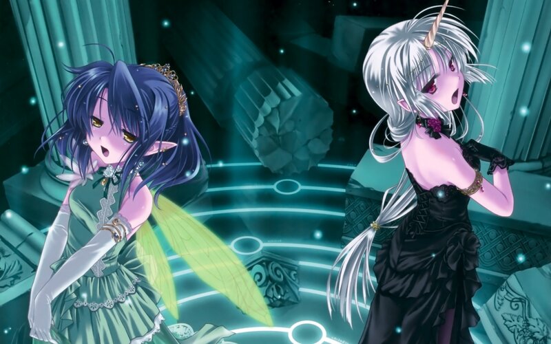Two anime girls in a fantasy setting