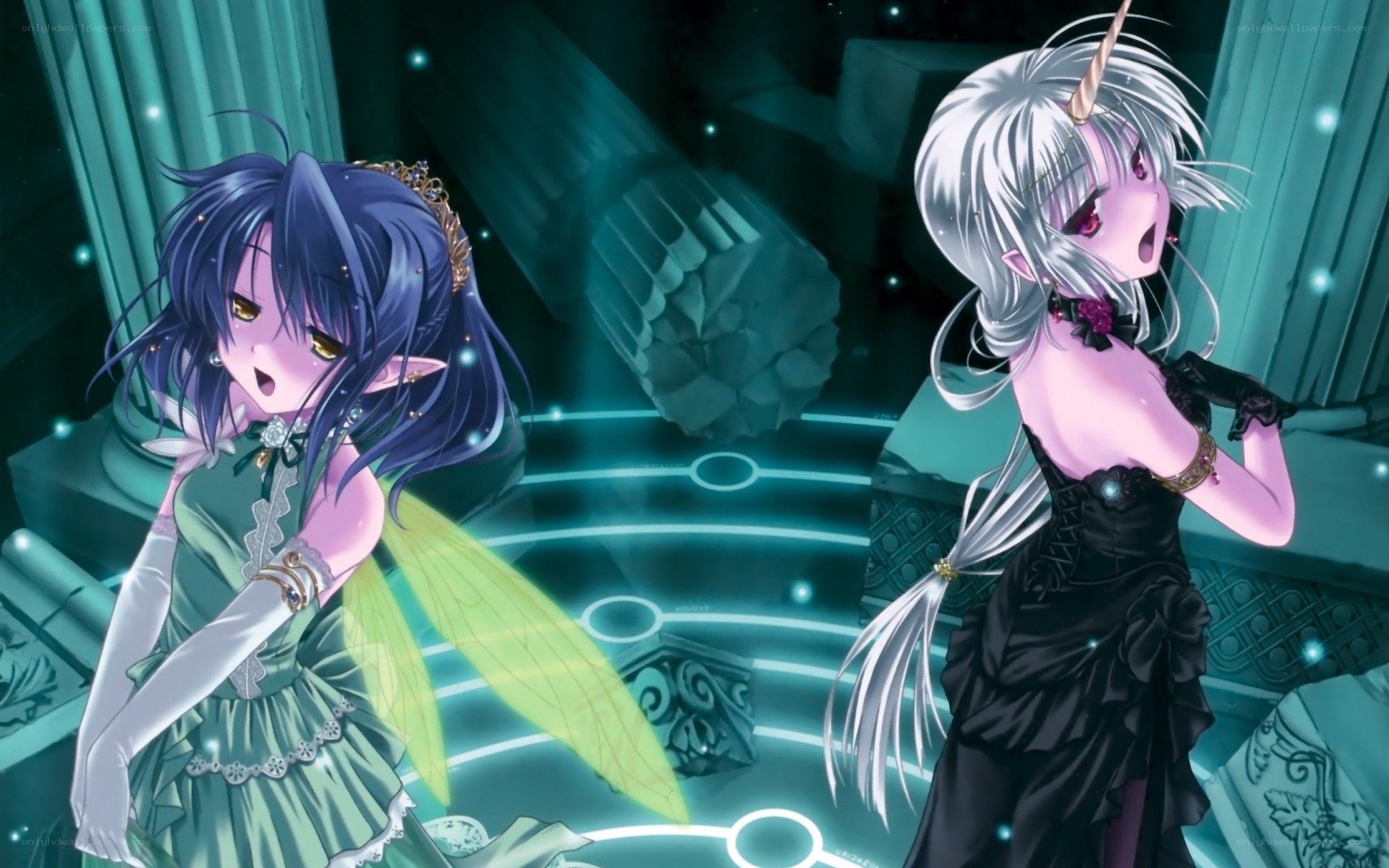 Two anime girls in a fantasy setting