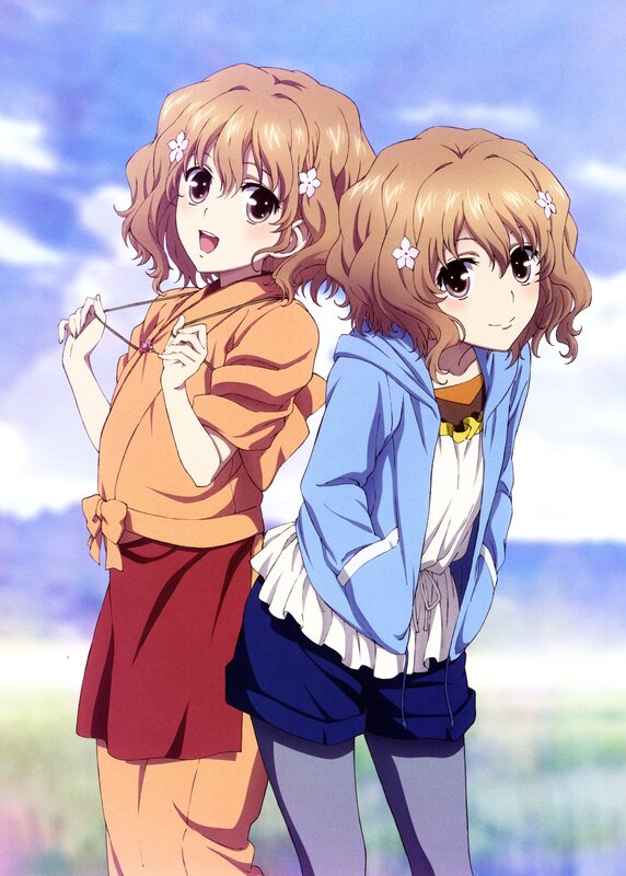 Two anime girls in a field