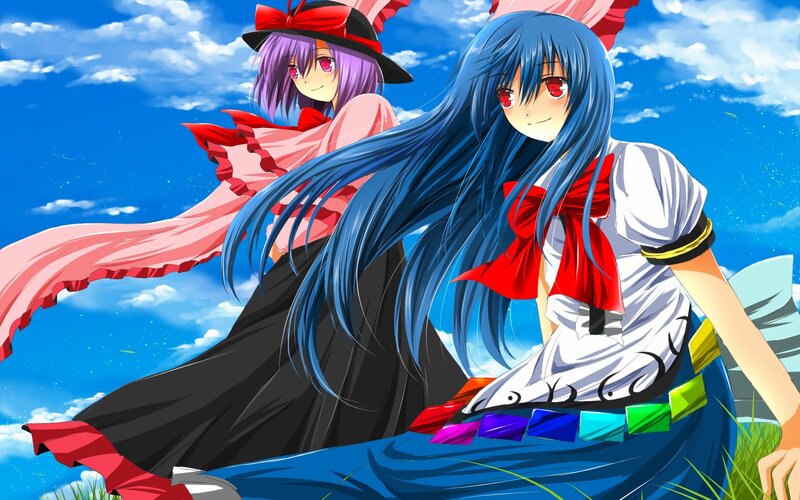 Two anime girls in a field