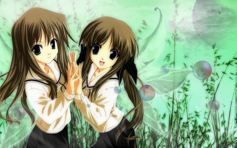 two anime girls in a field