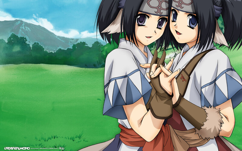 two anime girls in a field