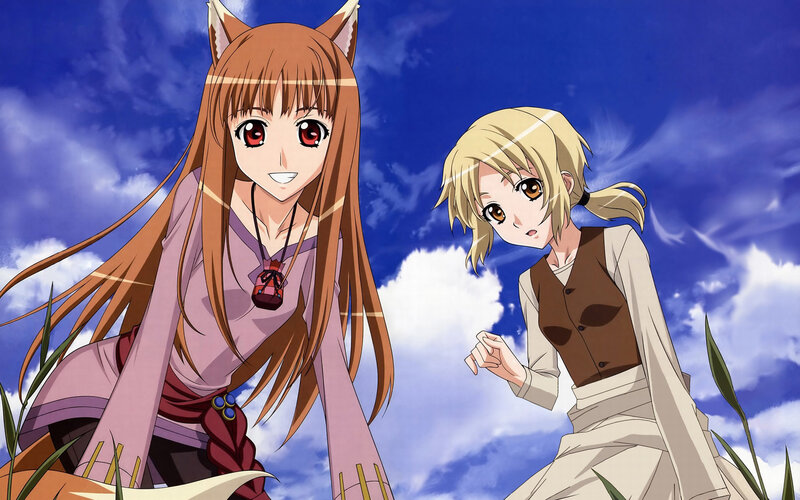 Two anime girls in a field