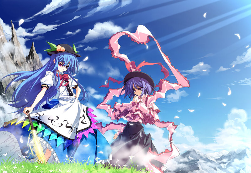 Two Anime Girls in a Field — Blue, Dramatic