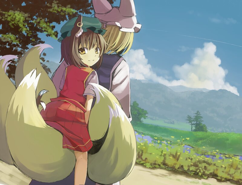 Two Anime Girls in a Field — Green