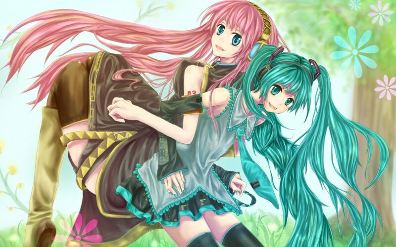 Two Anime Girls in a Field — Pink