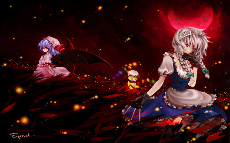 Two Anime Girls in a Field — Red