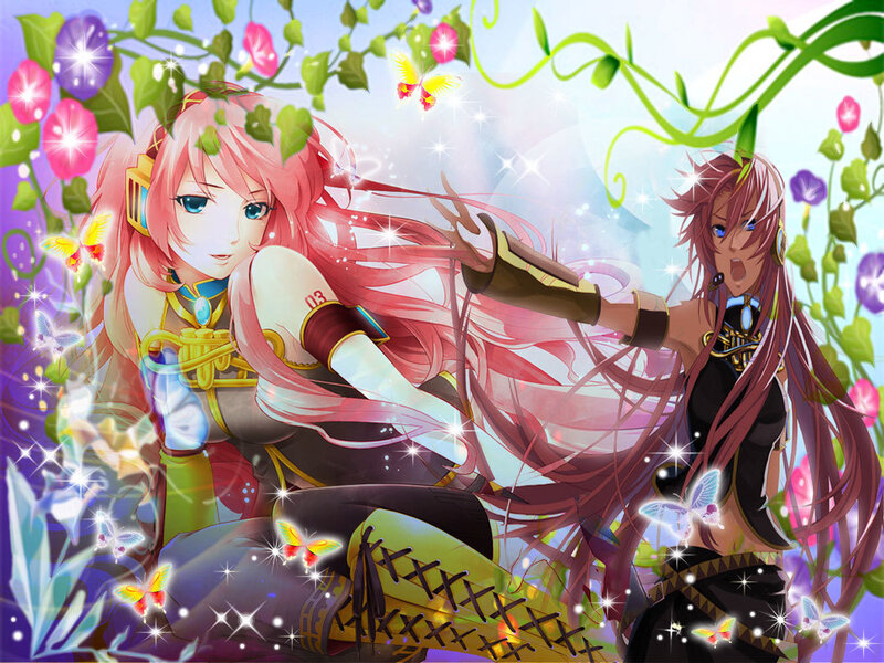 Two anime girls in a floral scene