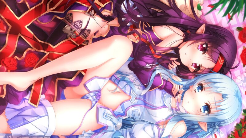 Two anime girls in a floral setting