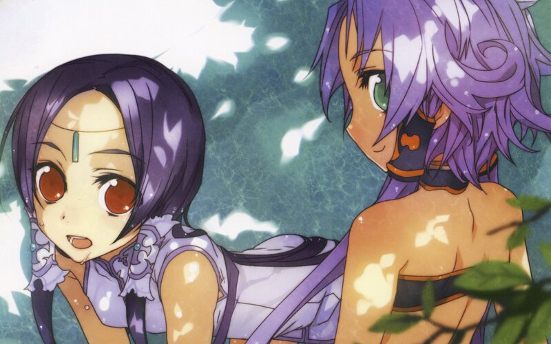 Two anime girls in a forest