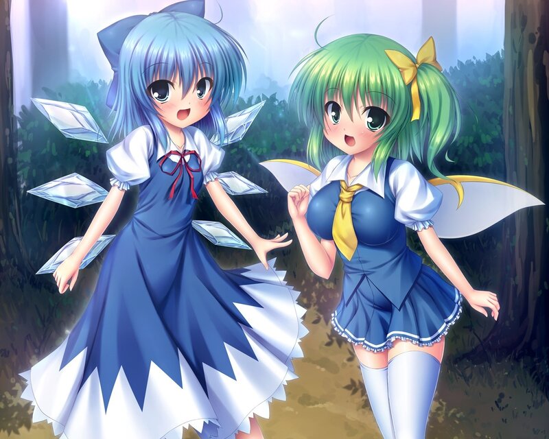 two anime girls in a forest